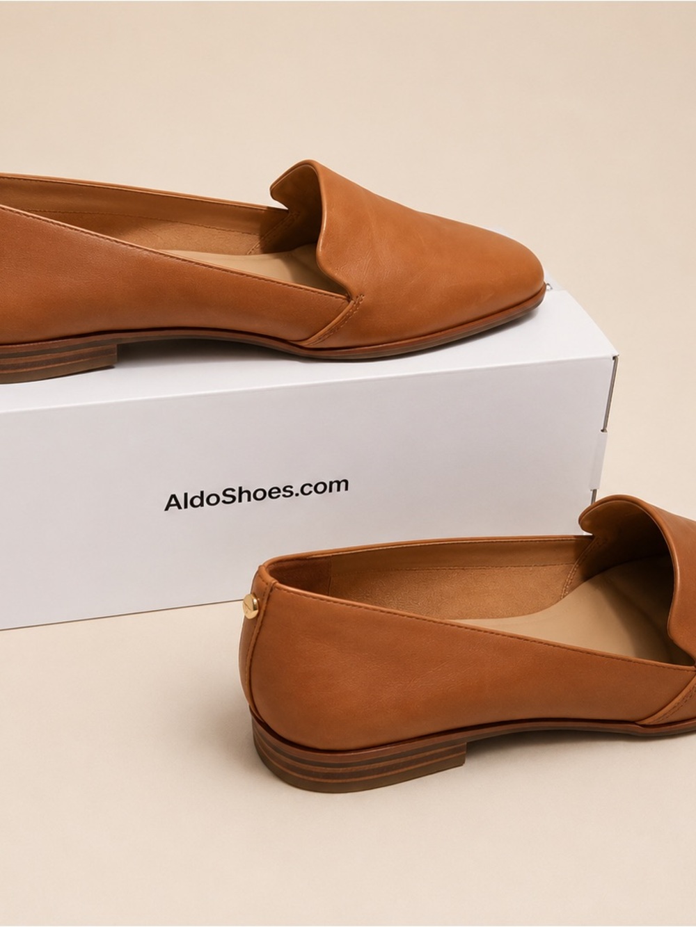 Aldo Cognac Leather Slip-On Loafers for Women